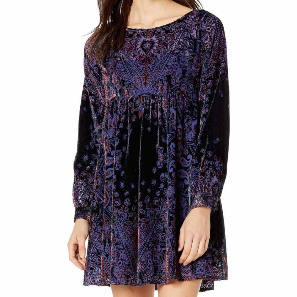 New Free People S Mirror Mirror Velvet Mini Dress Purple Black